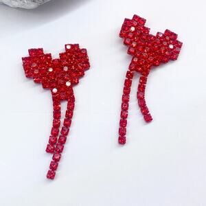NEW Red Crystal Heart Earrings